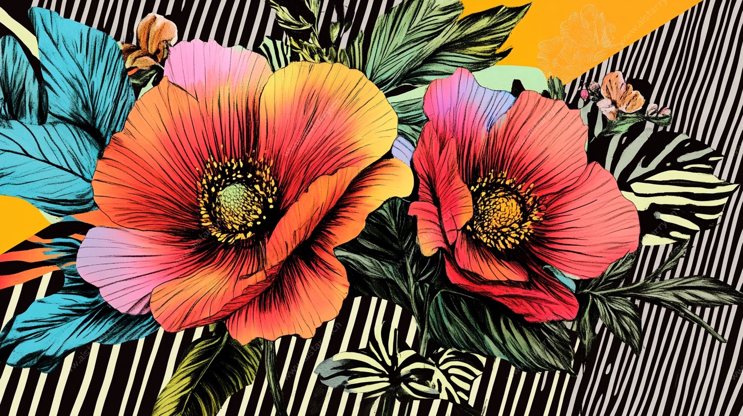 多彩花卉几何背景插画