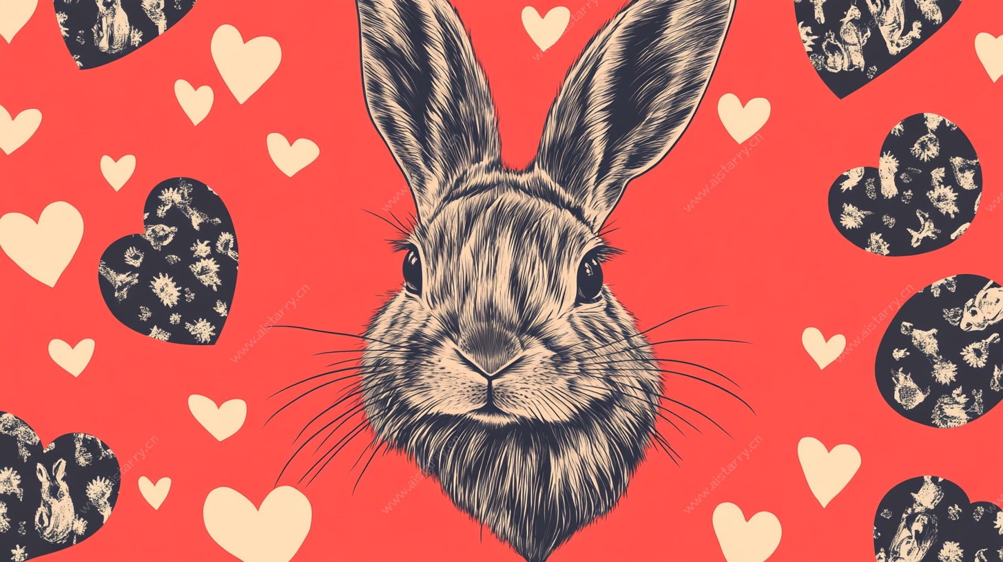 红心背景上的萌趣兔子头像