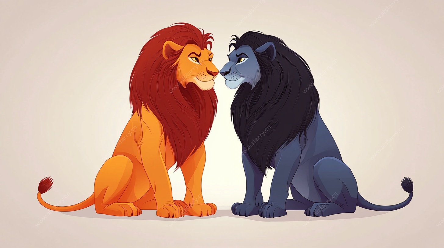 两只对视的狮子插画