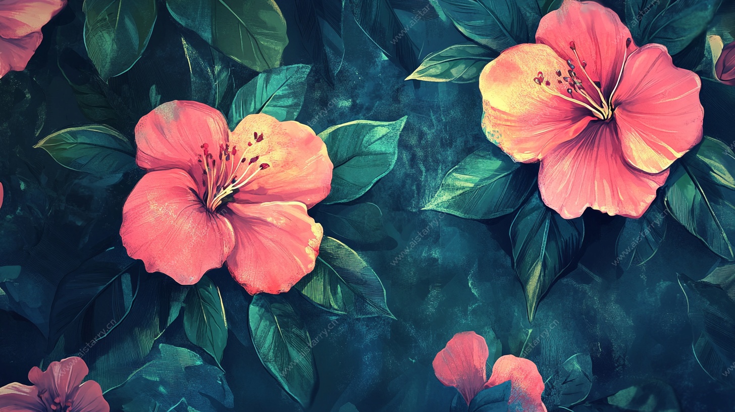 艳丽扶桑花梦幻背景图