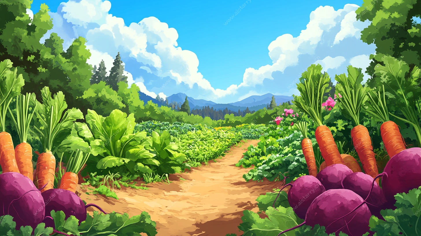 田园蔬菜小径梦幻插画
