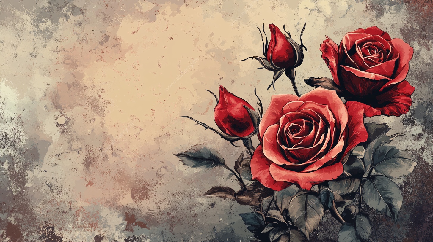 复古风红玫瑰插画