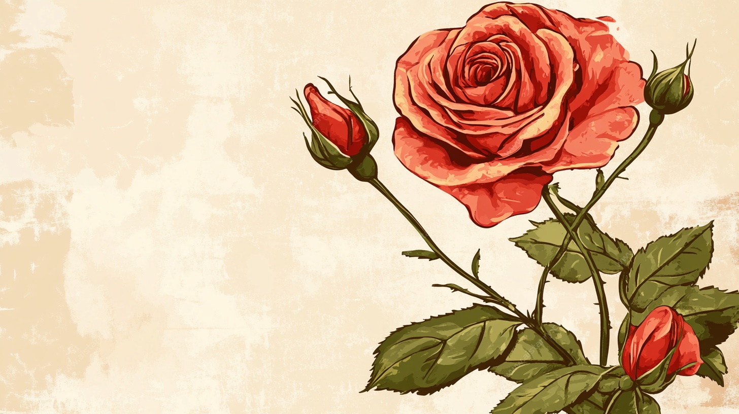 复古风单枝绽放红玫瑰