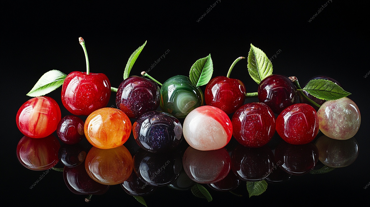 彩色琉璃樱桃摆件展示