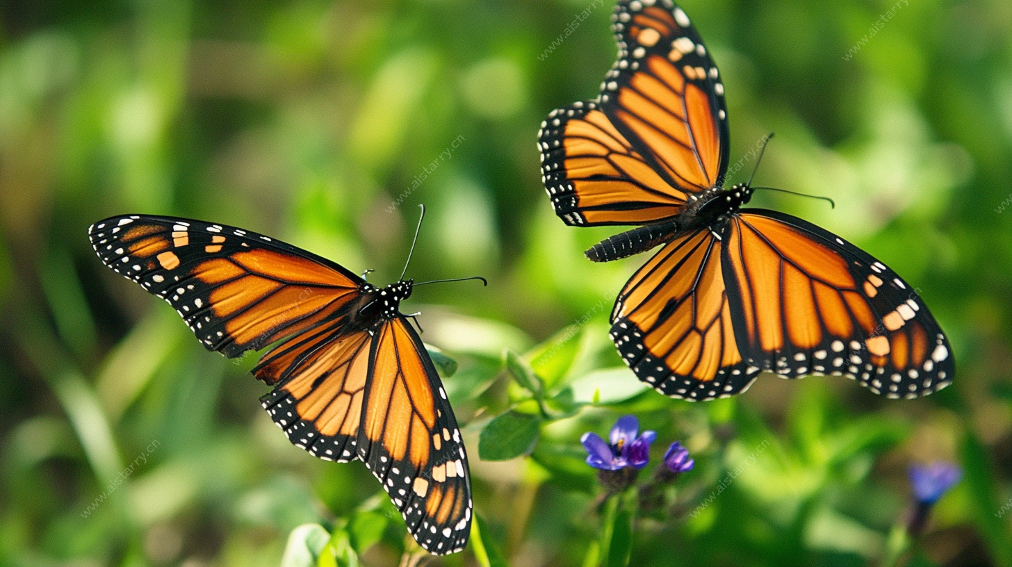 双蝶舞于绿野间
