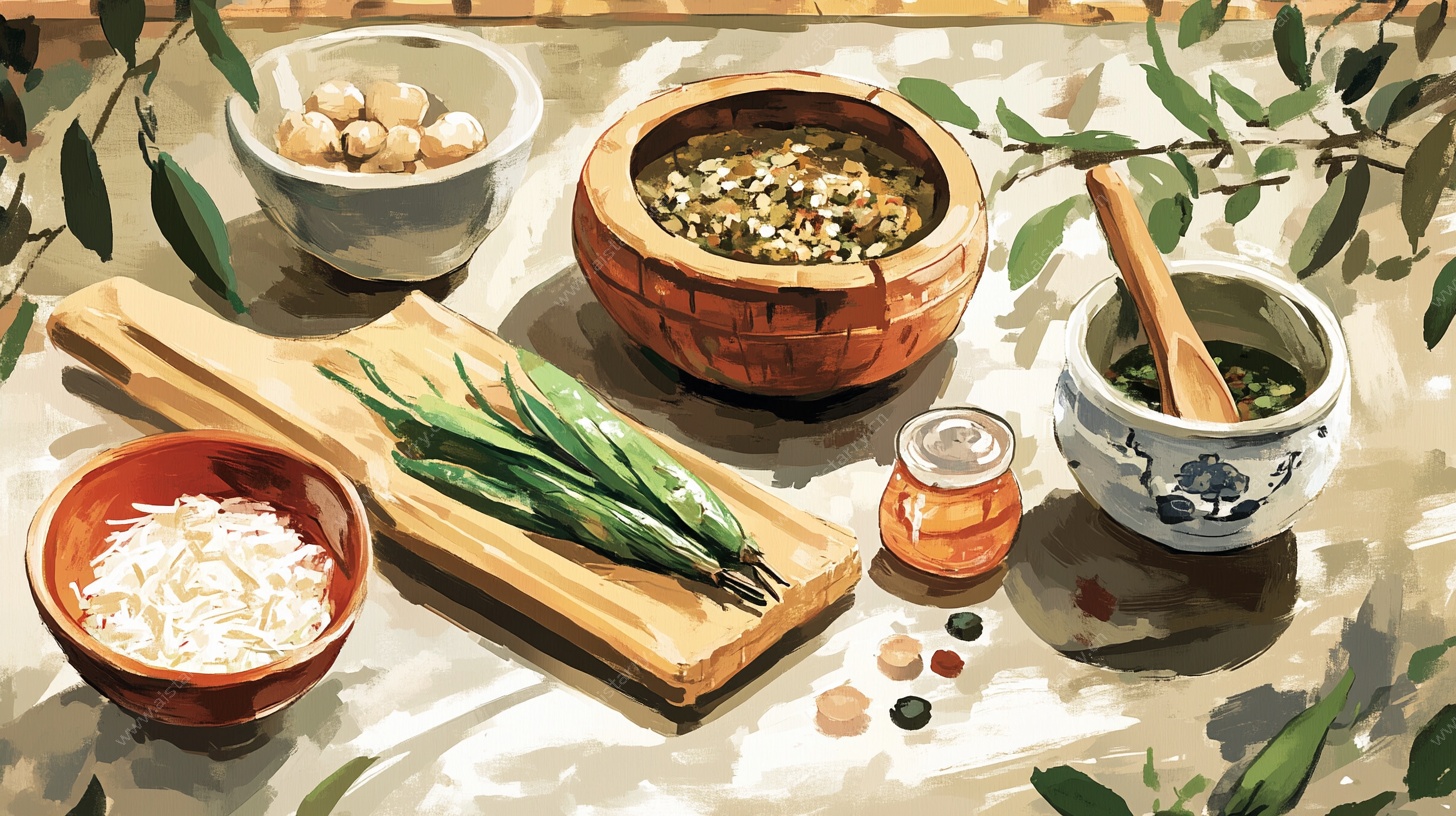 手绘厨房食材静物图