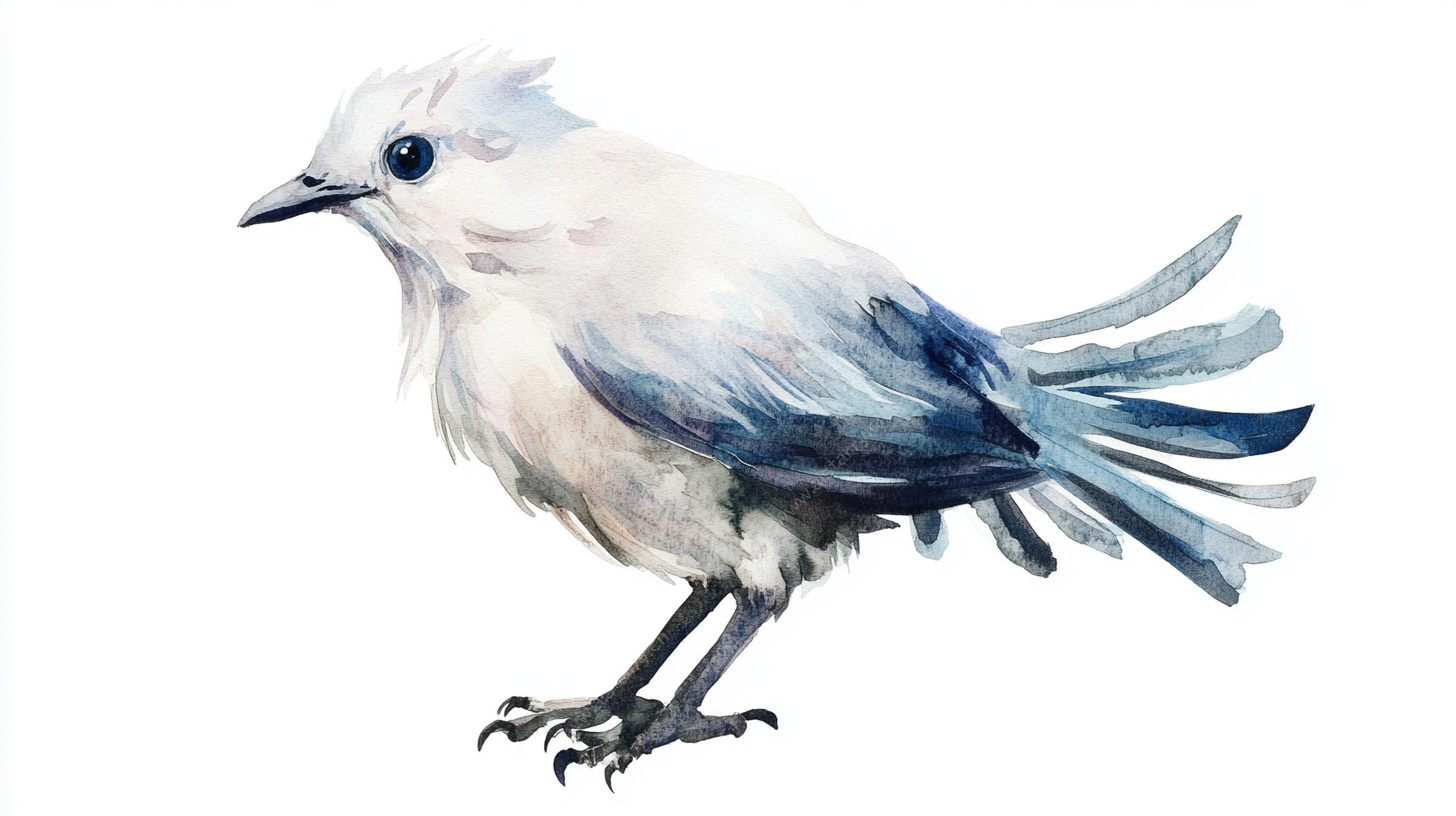 水彩绘白蓝小鸟