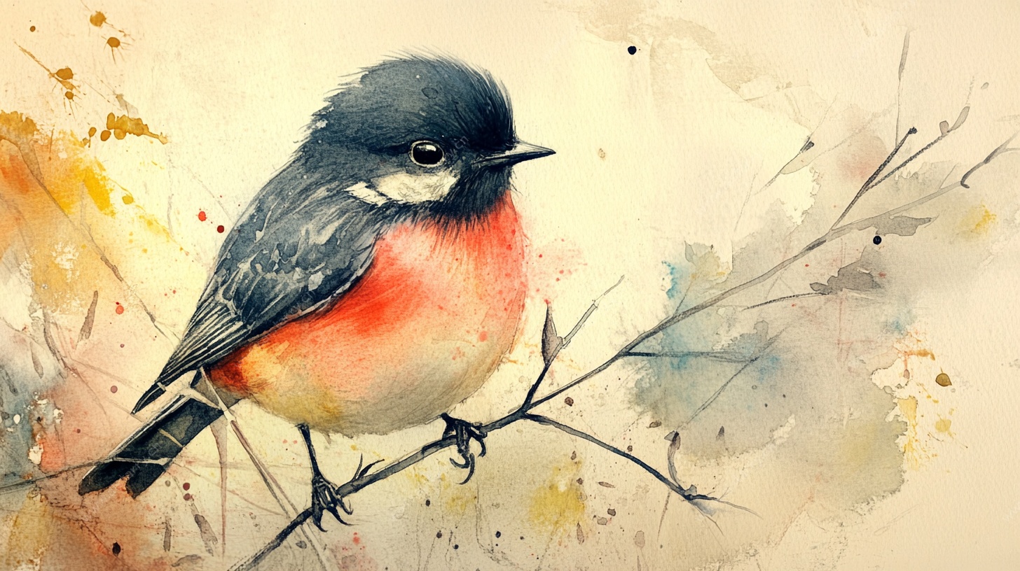 水彩小鸟栖于枝间