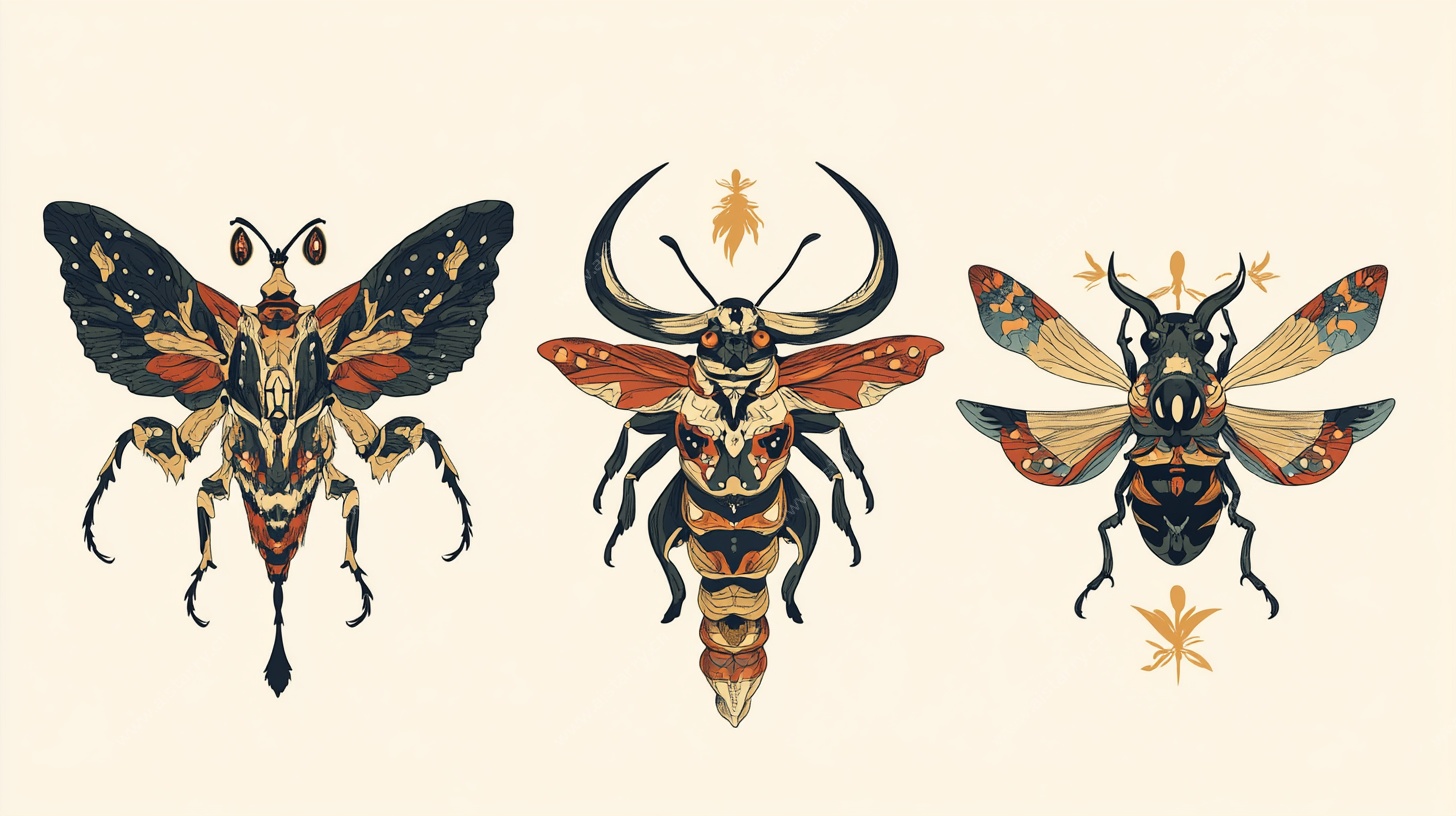 三只奇幻昆虫插画作品