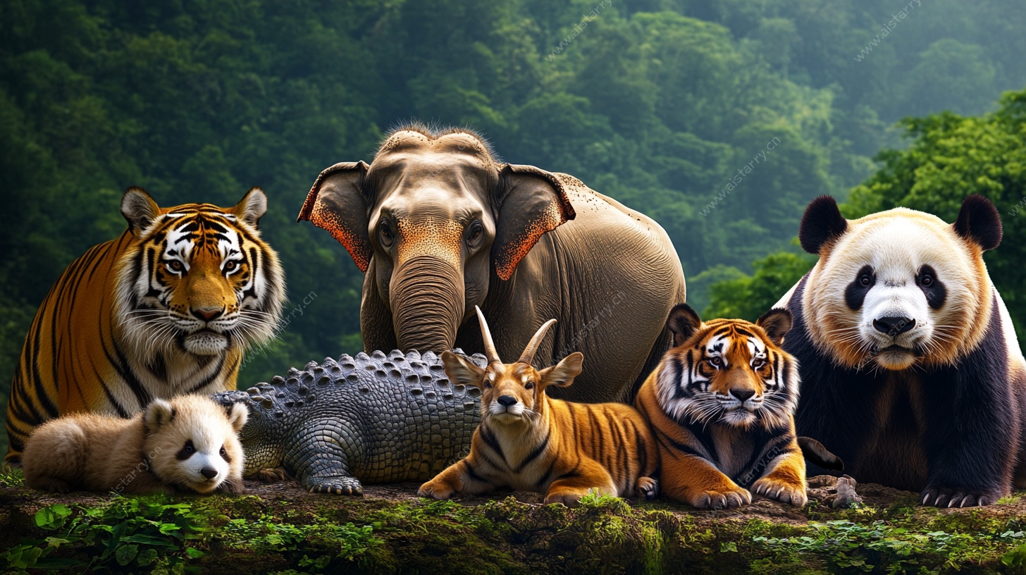 野生动物和谐共处图景