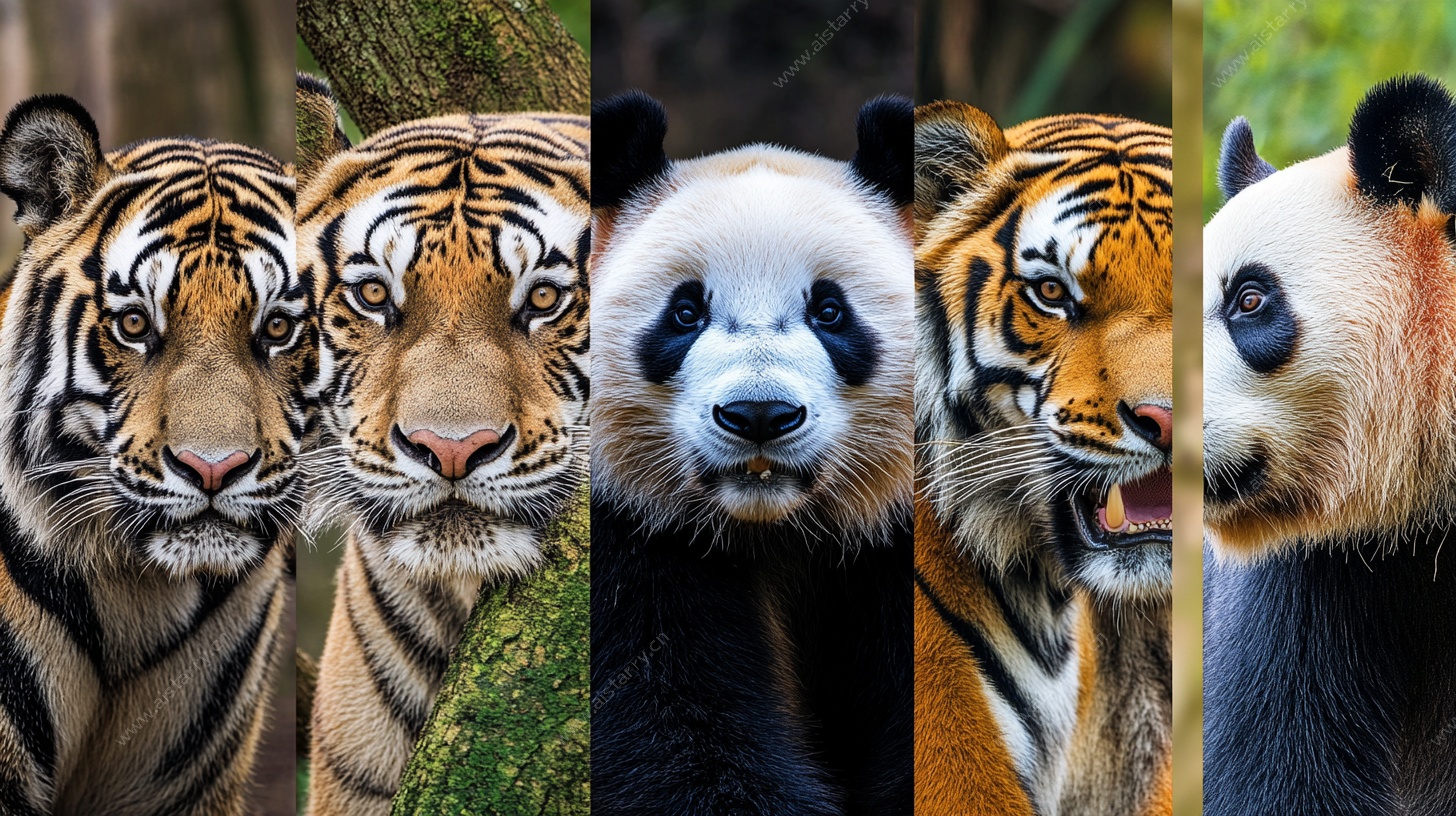 虎与熊猫的动物特写拼图