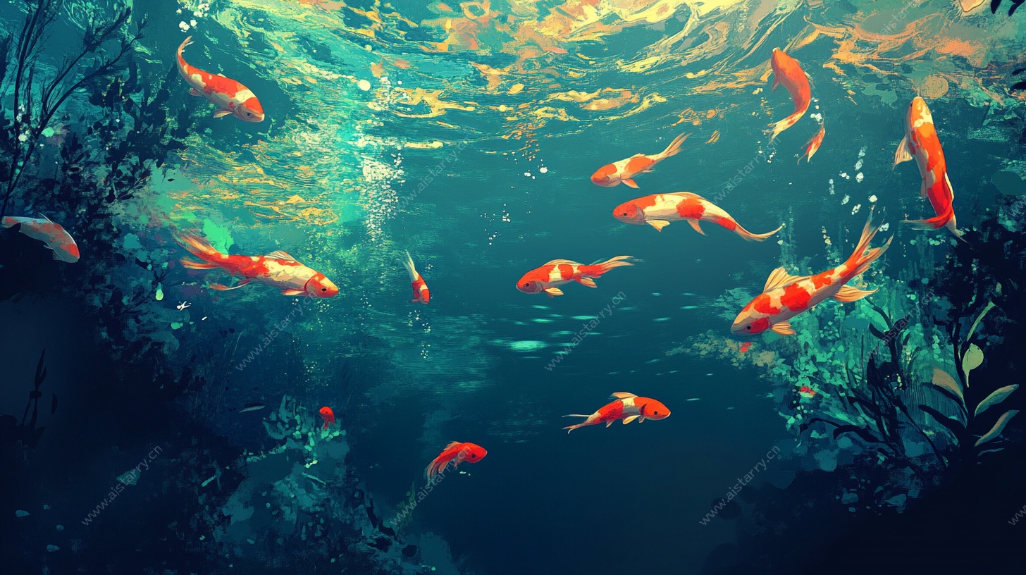水下锦鲤梦幻游动图景