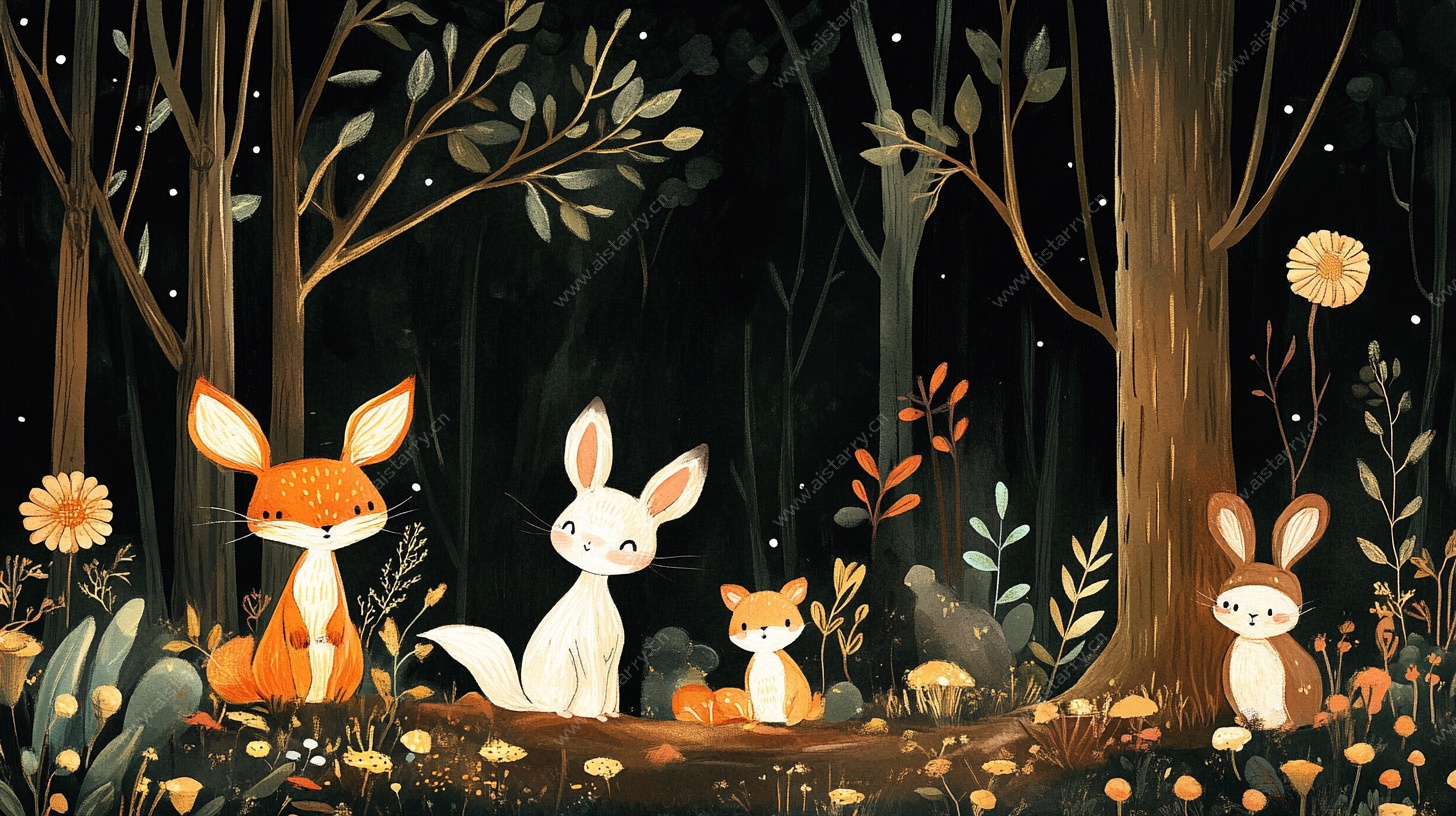 森林夜下的萌宠聚会