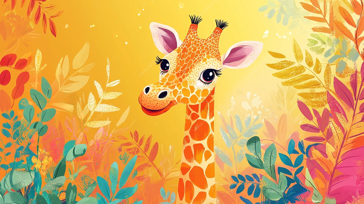 可爱长颈鹿的多彩丛林世界