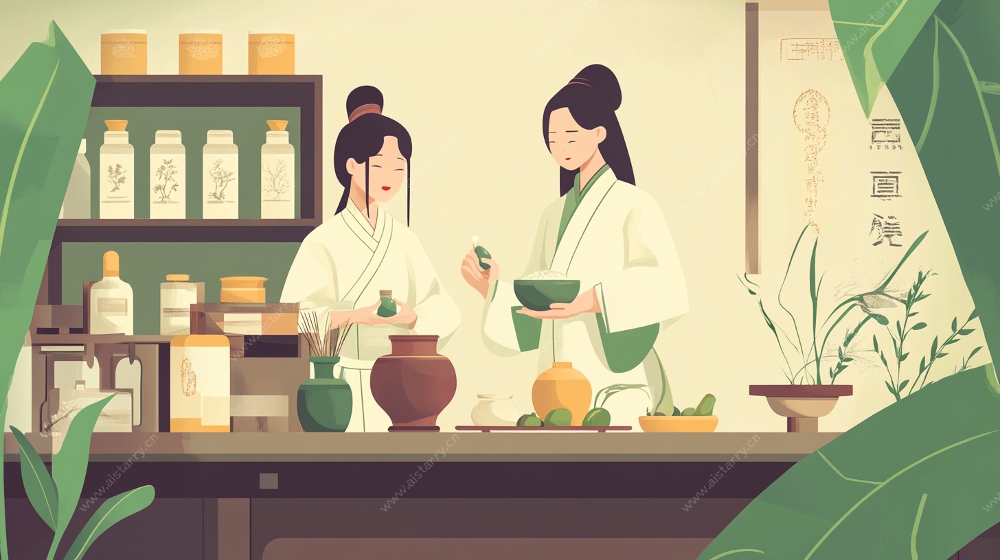 古风女子研茶场景插画