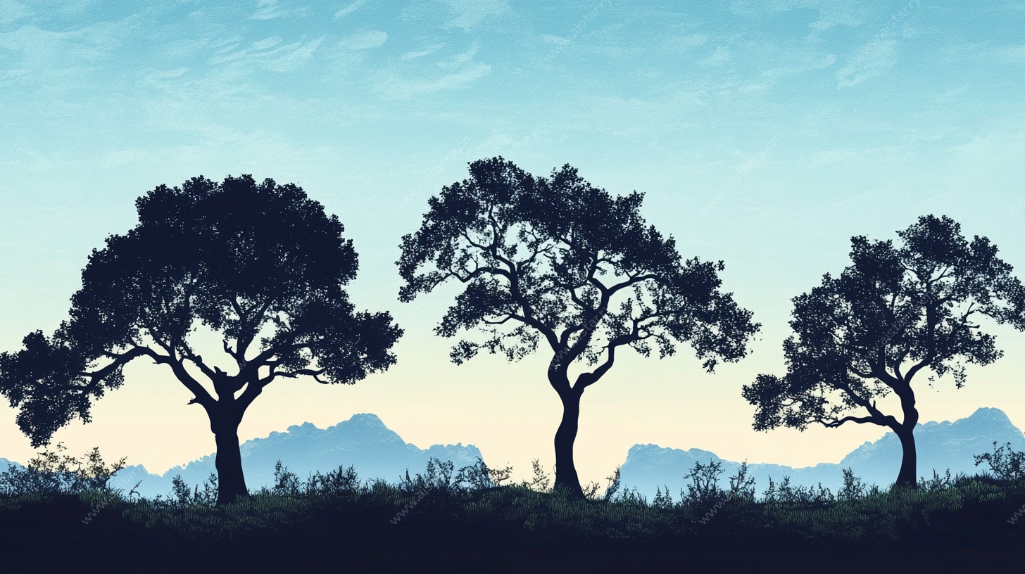 黄昏下的树木剪影