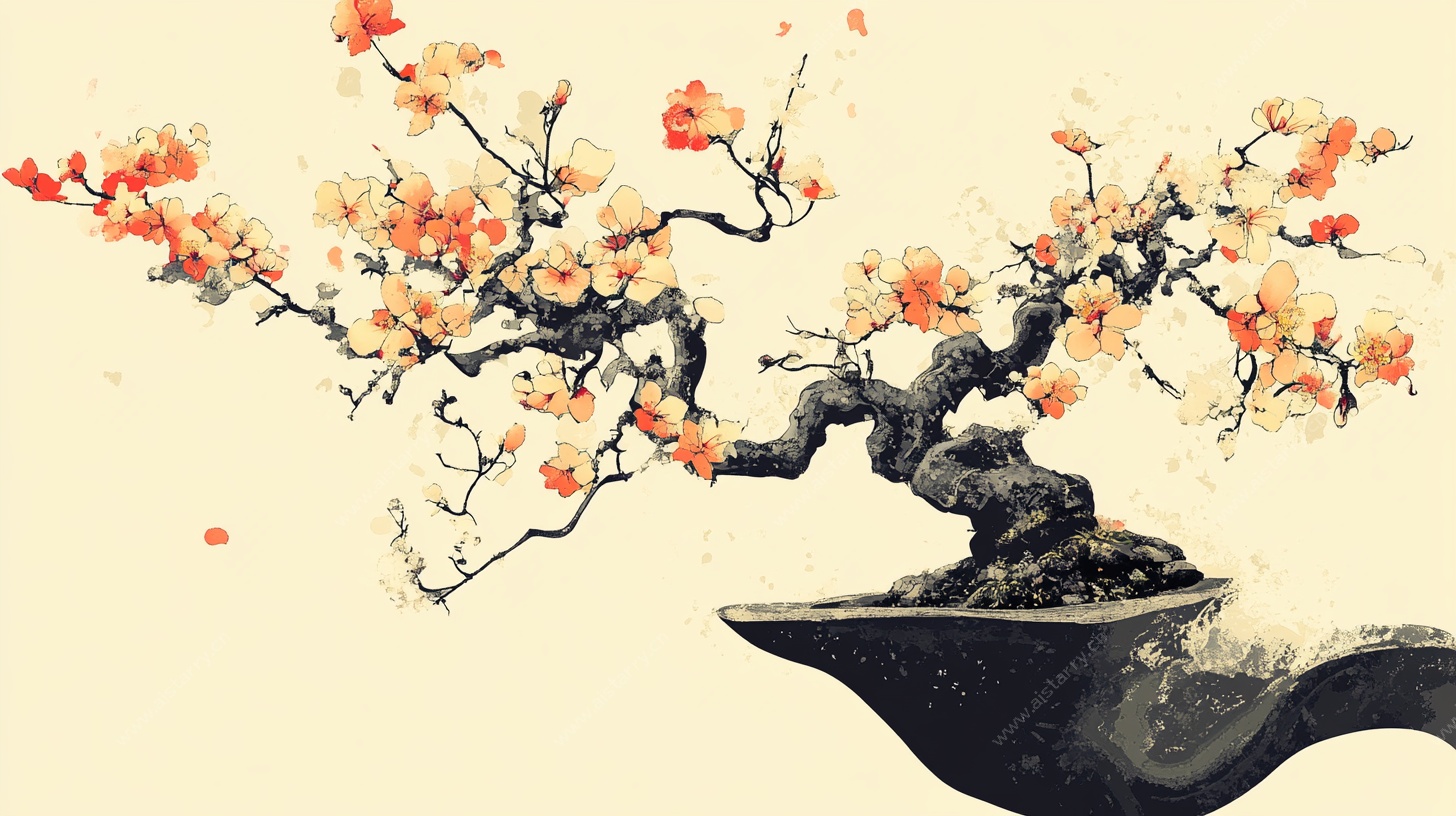 水墨梅花盆景图