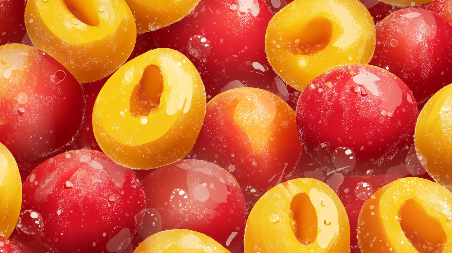 饱满多汁的红黄李子特写