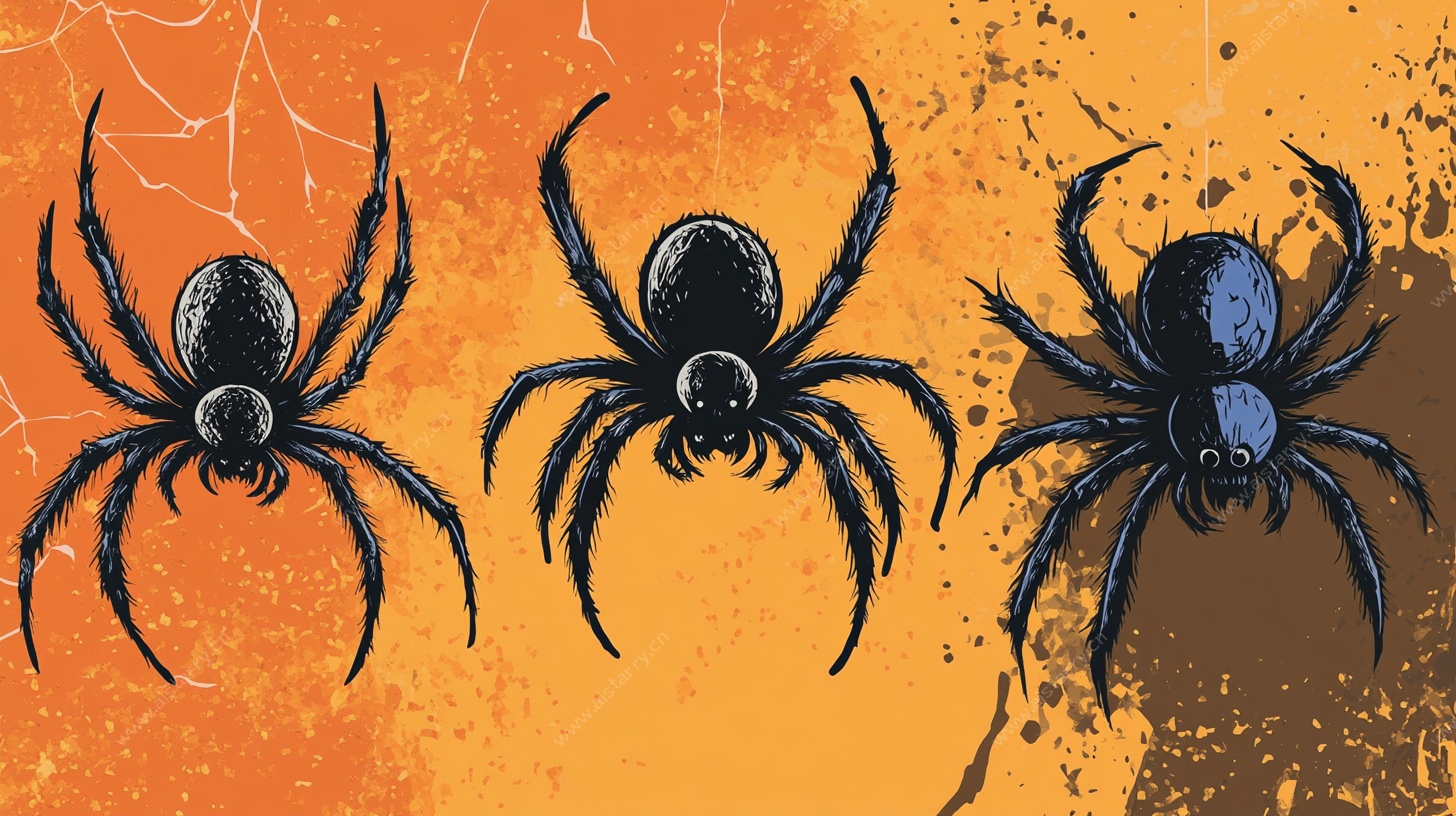 三只黑蜘蛛万圣节插画