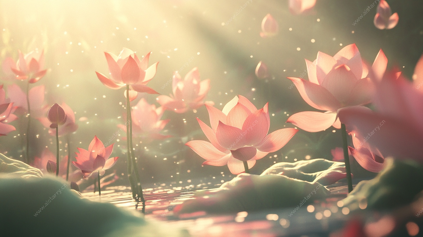 梦幻粉色荷花光影图景