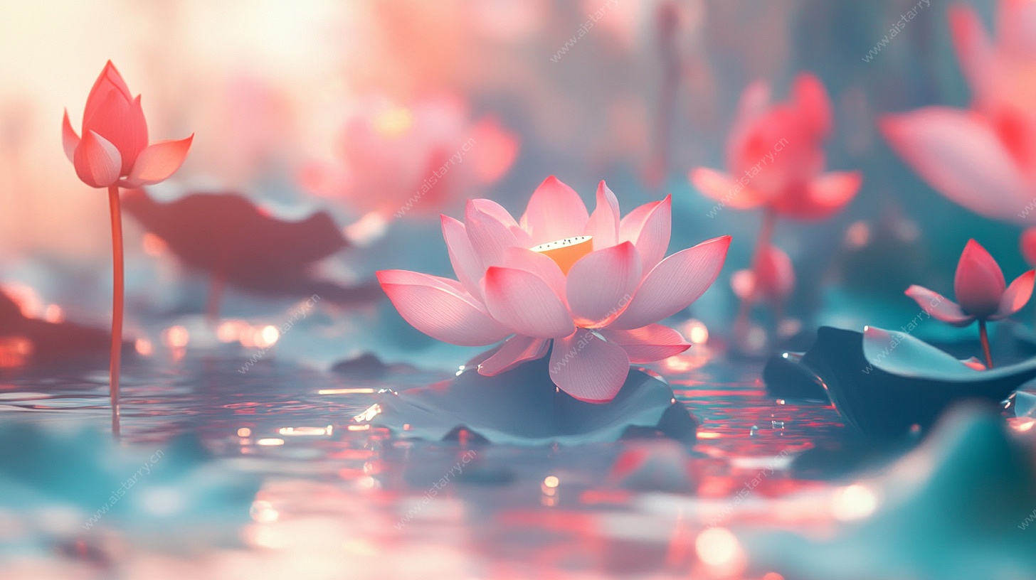 梦幻粉荷映水间