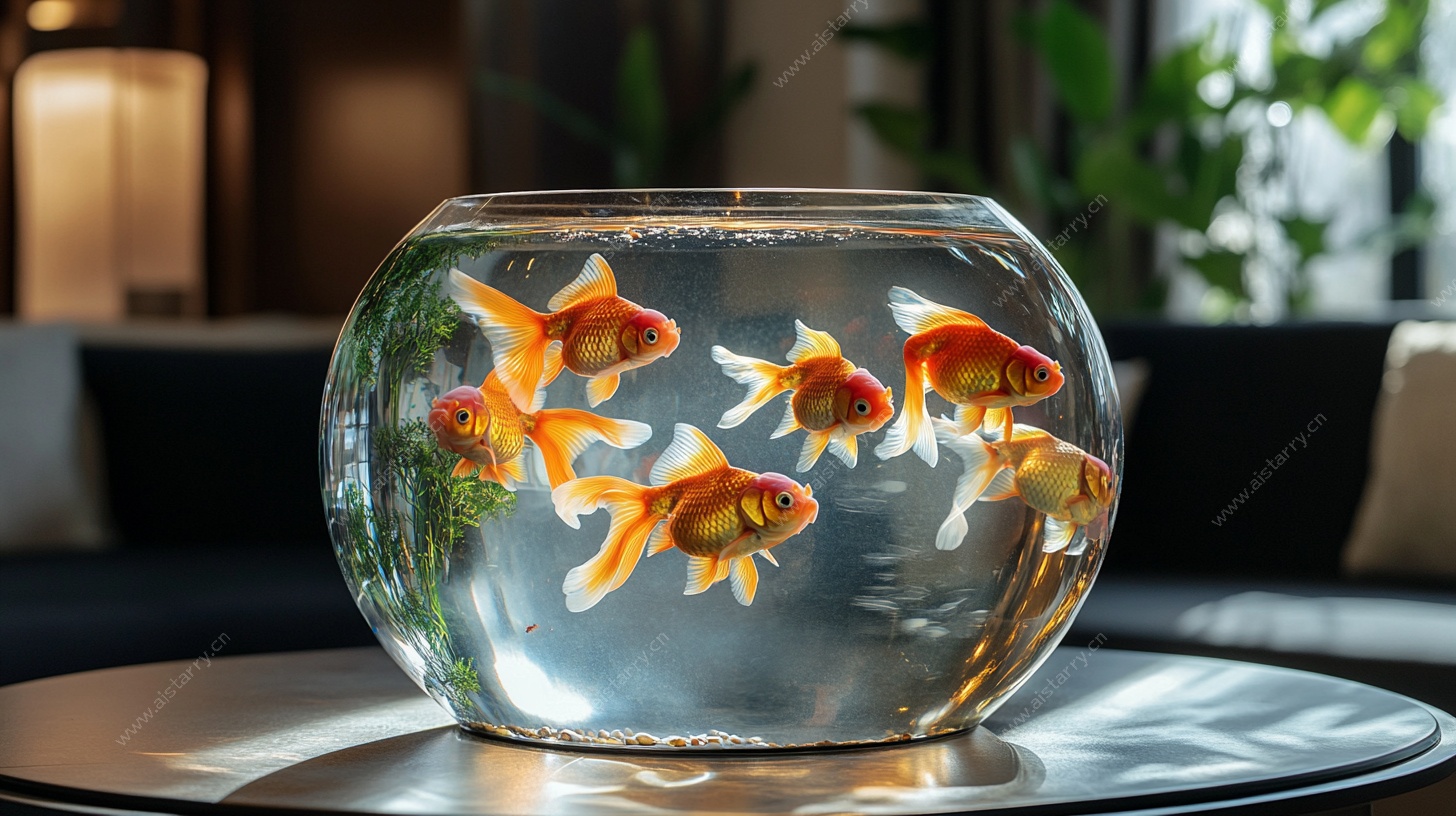 玻璃缸中的灵动金鱼