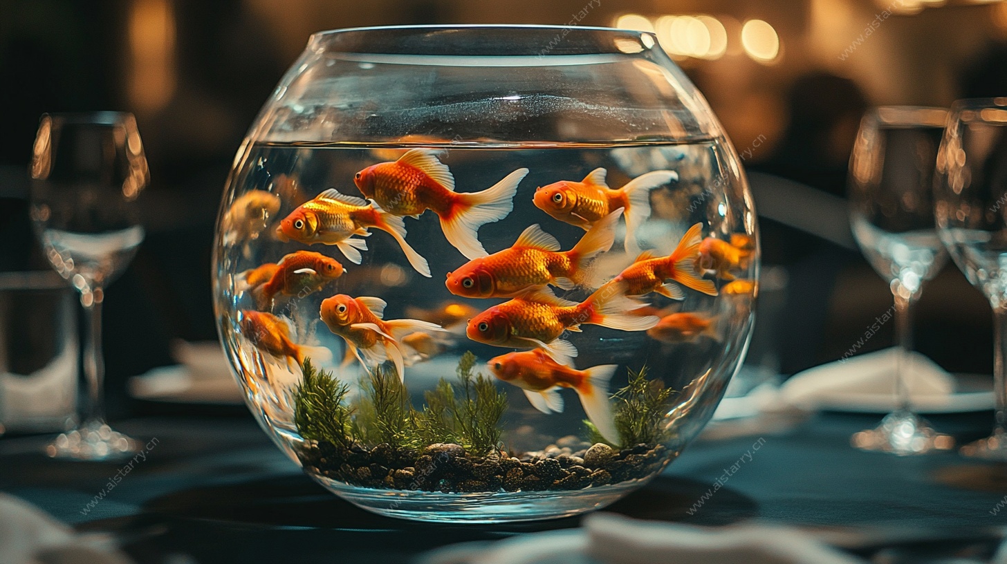 玻璃缸中的灵动金鱼群