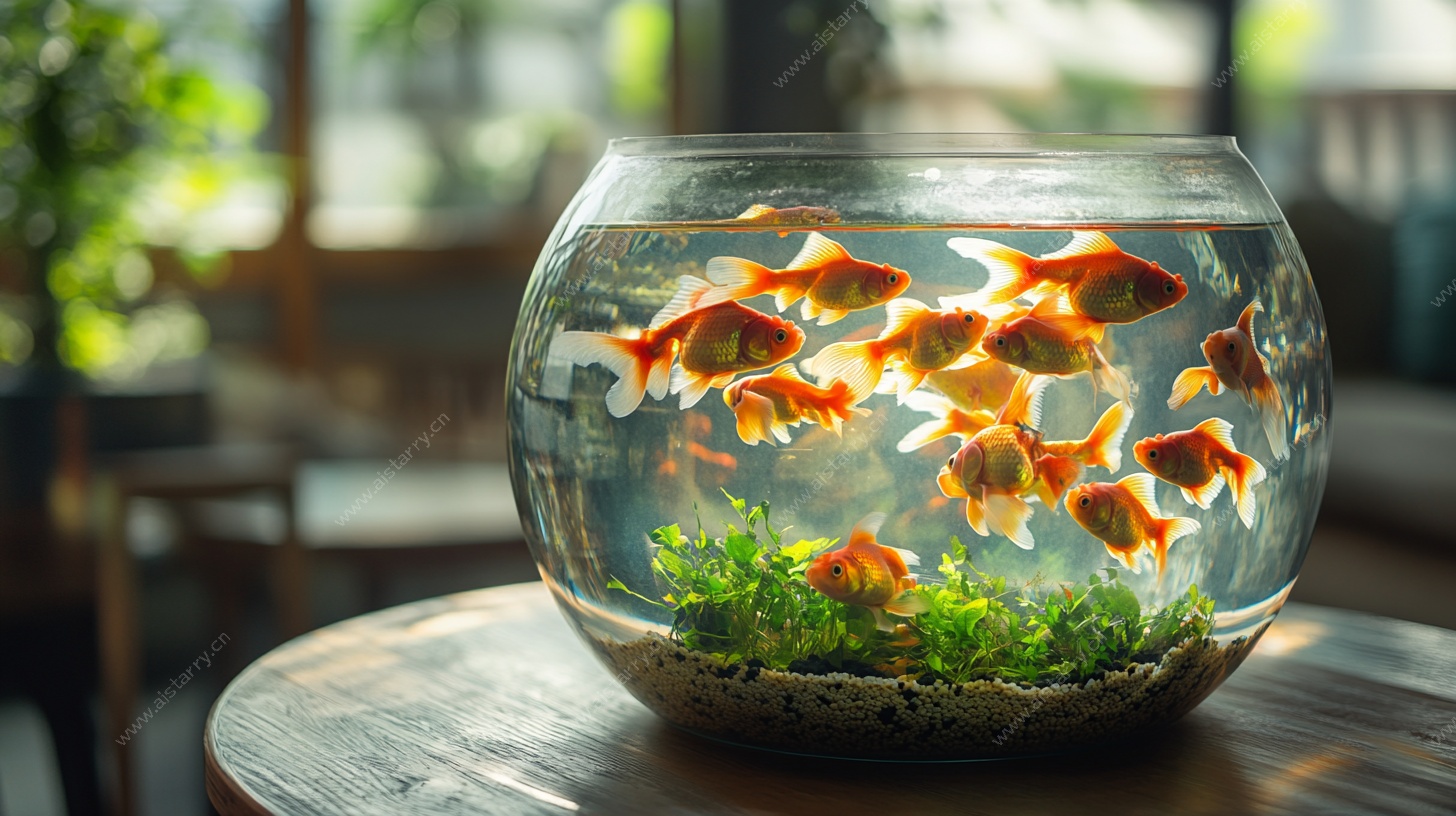 玻璃缸里的金鱼群