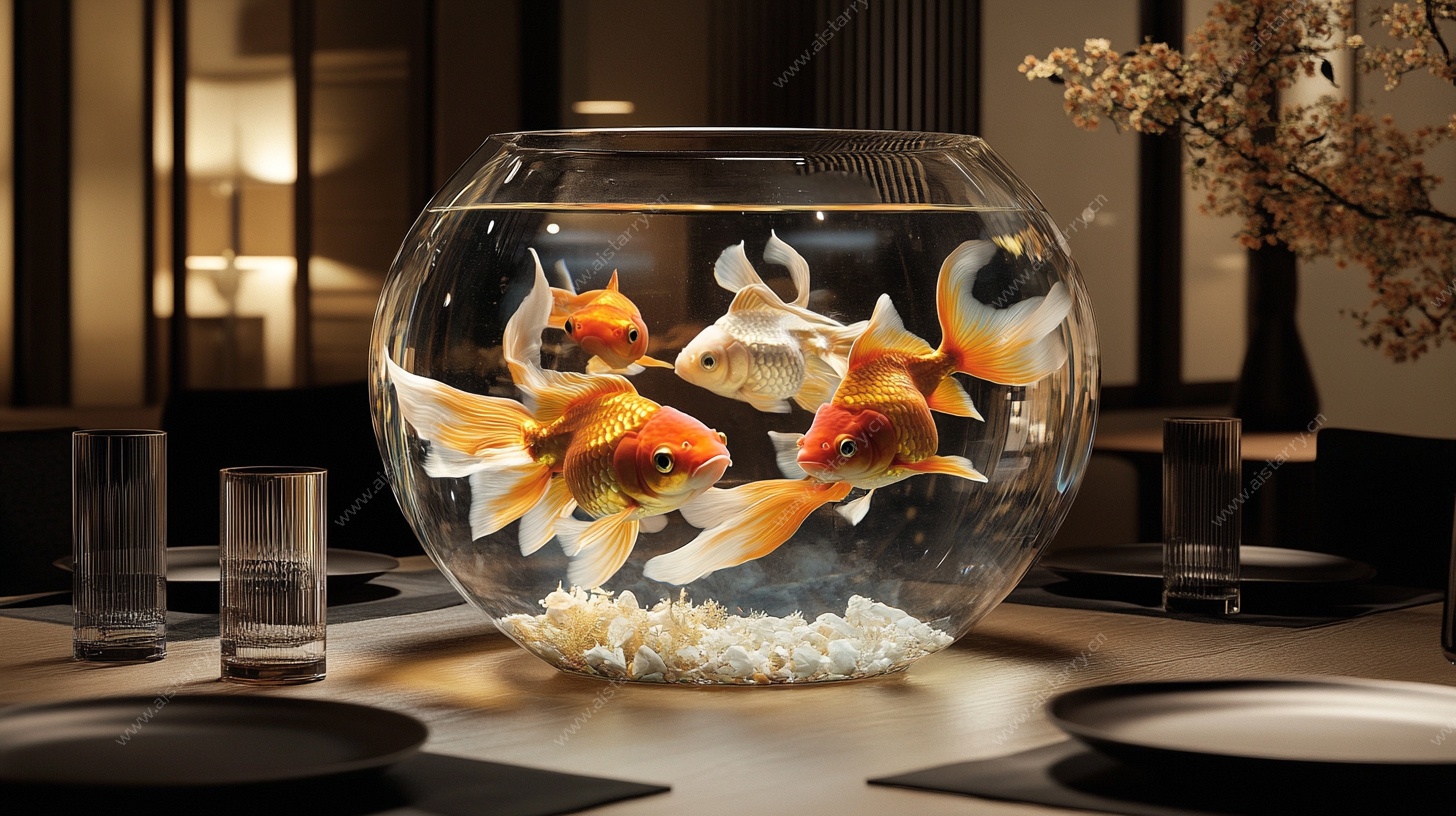 玻璃鱼缸中的灵动金鱼