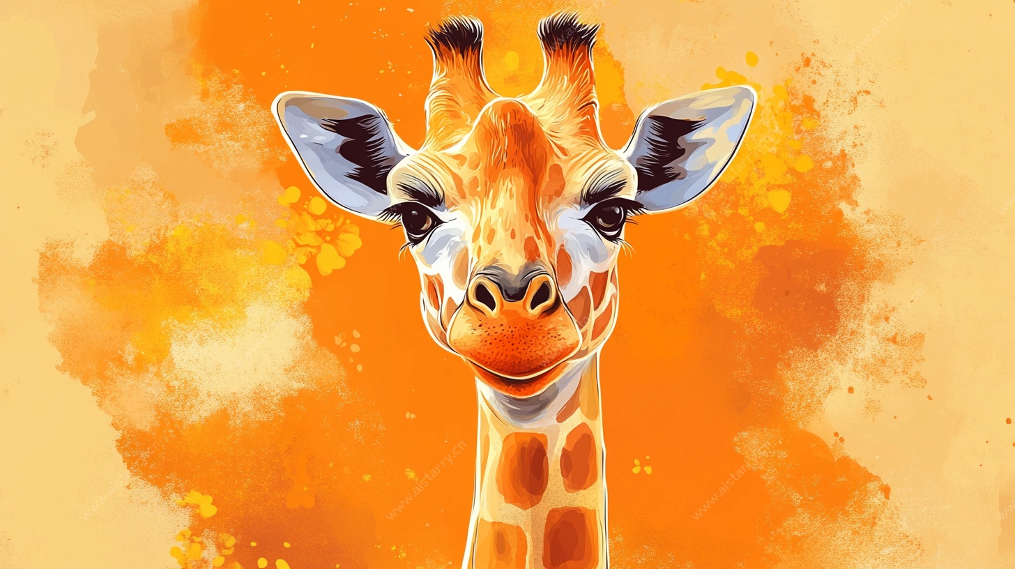 橙色背景长颈鹿水彩插画