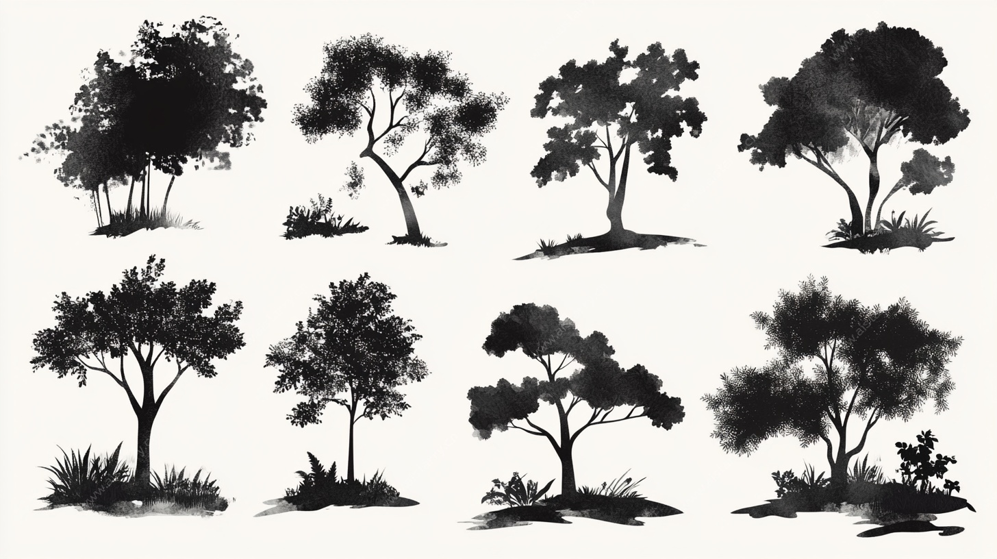 水墨风树木剪影集合