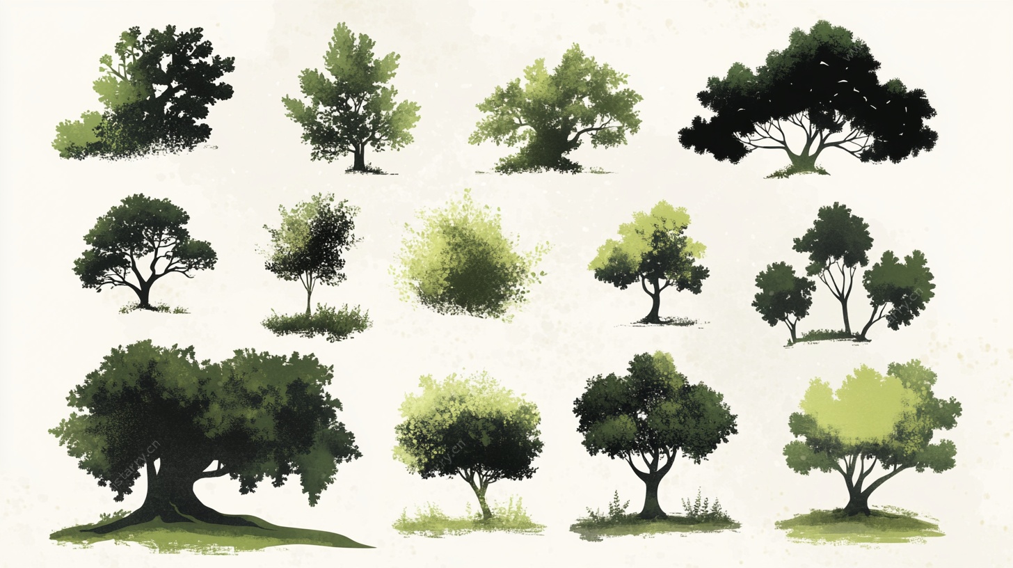 多样手绘树木素材集合