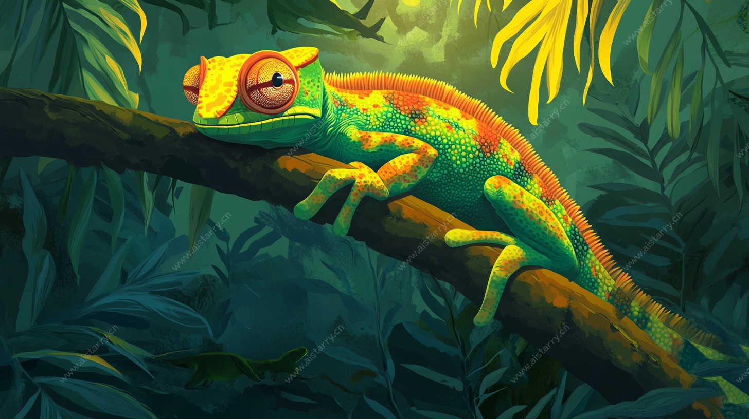 变色龙栖息于热带丛林间