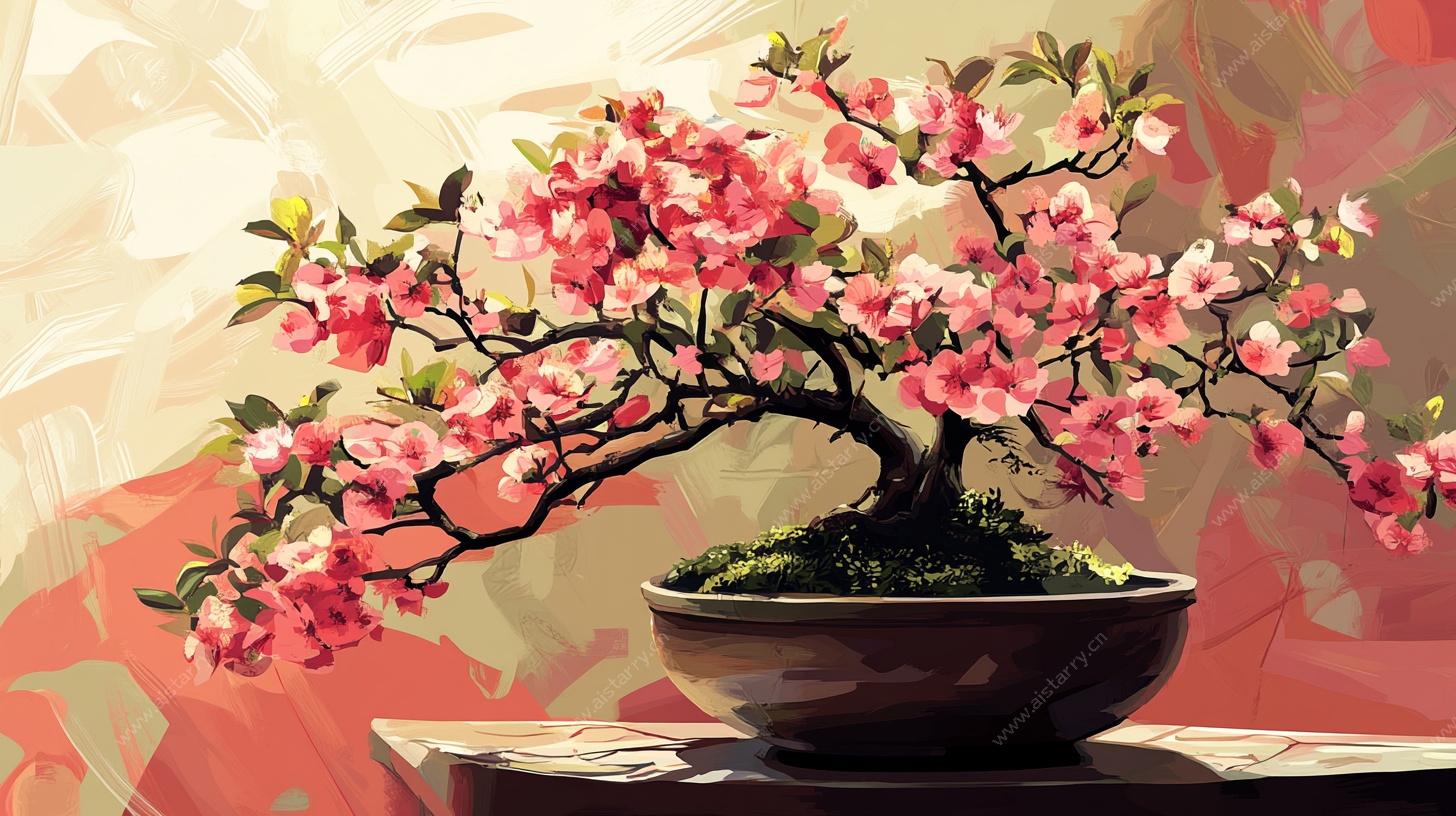 盛开的粉色盆景花卉