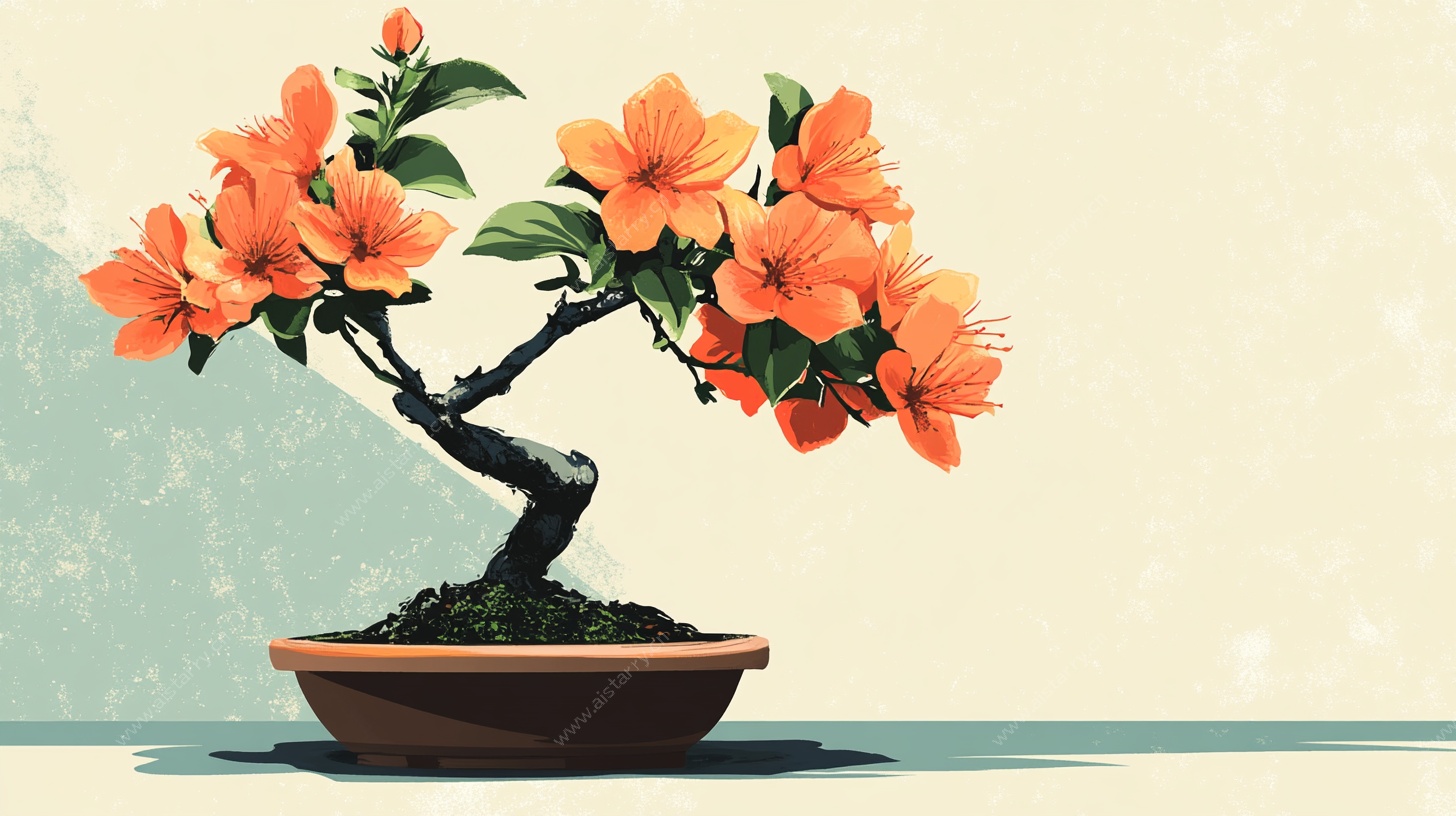 橙色盆栽花卉艺术插画