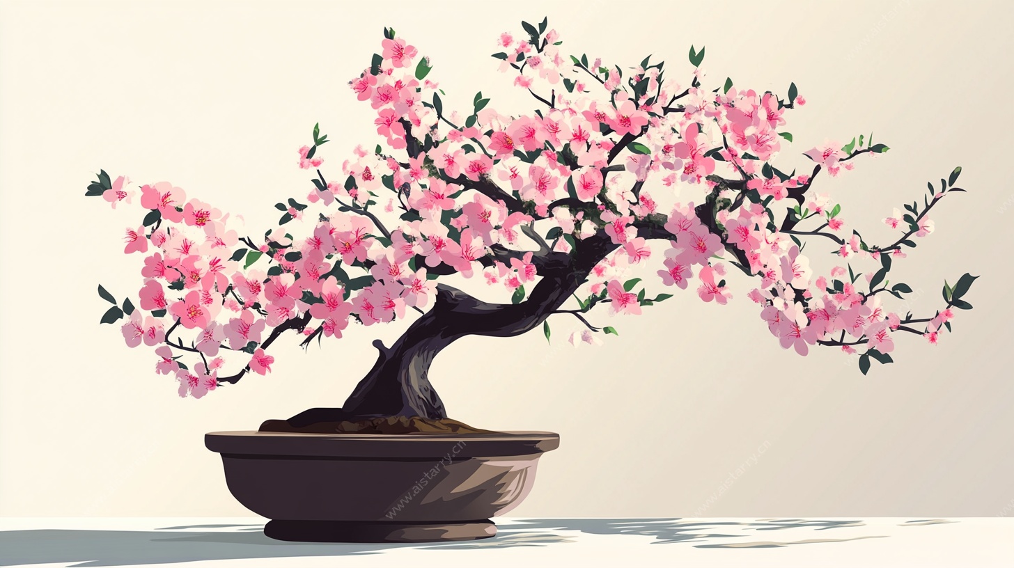 中式粉花盆栽艺术盆景