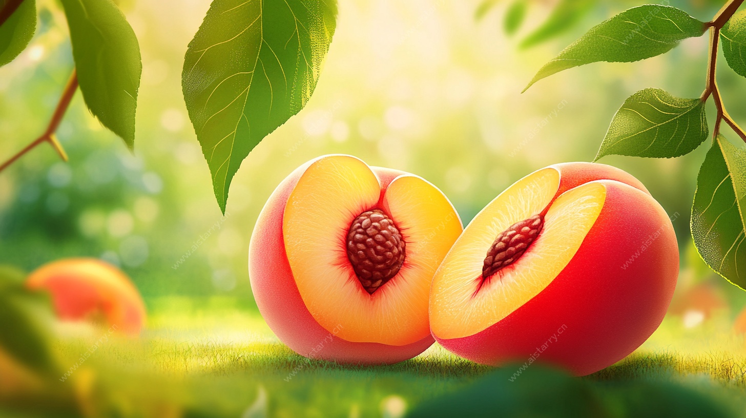 阳光下的鲜嫩桃子