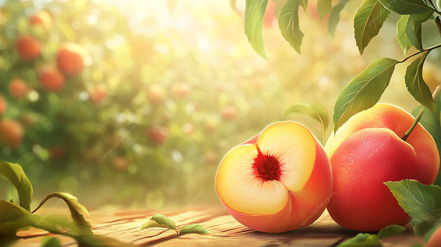 阳光下的鲜美桃子