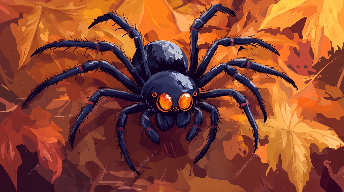 秋叶上的暗黑蜘蛛