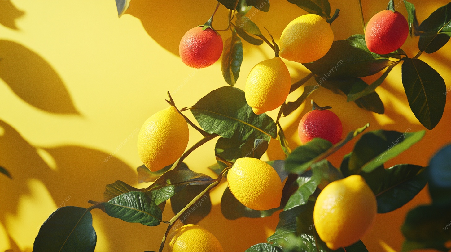 枝头柠檬 光影下的清新