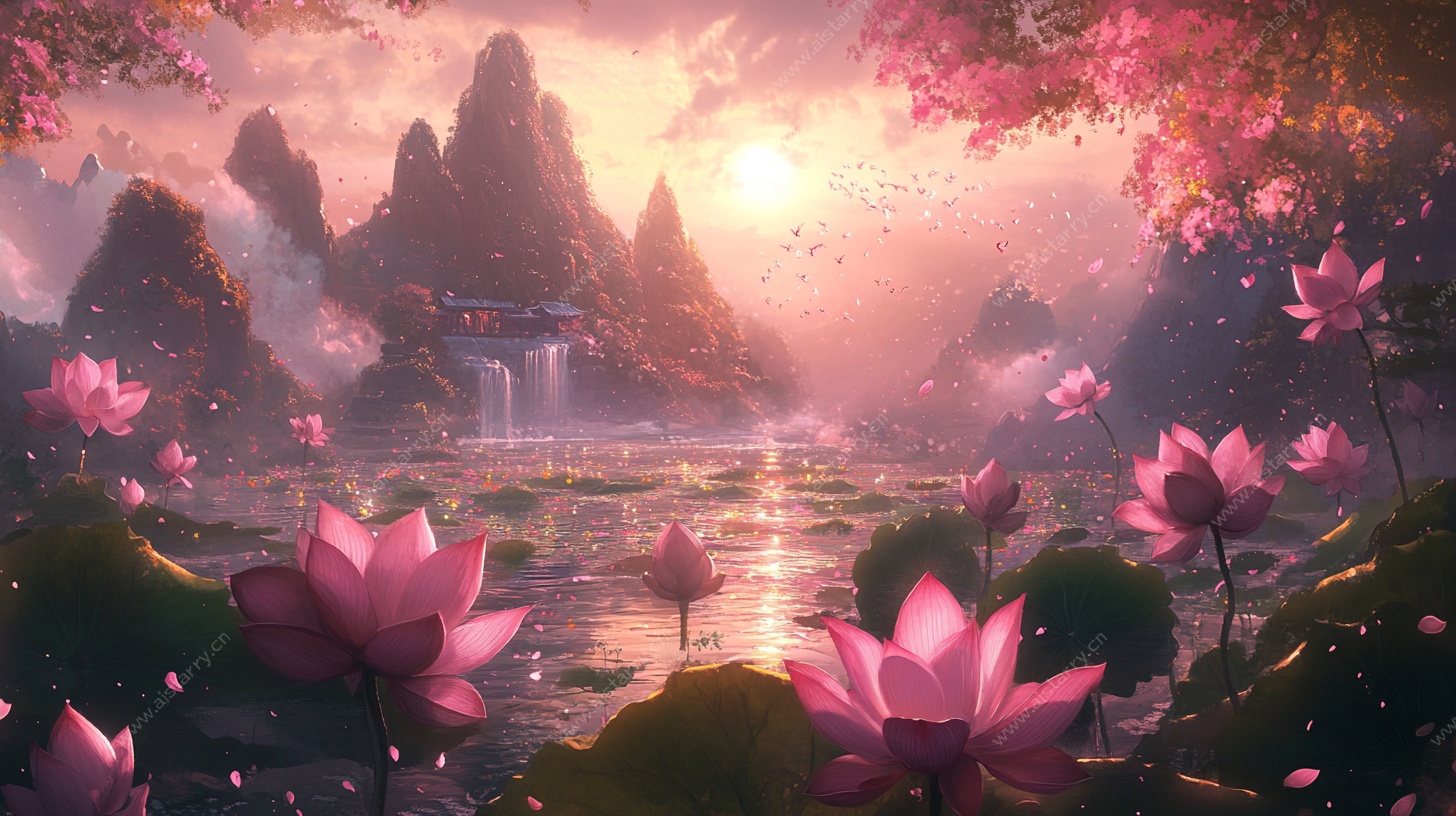 梦幻荷塘山水风景图