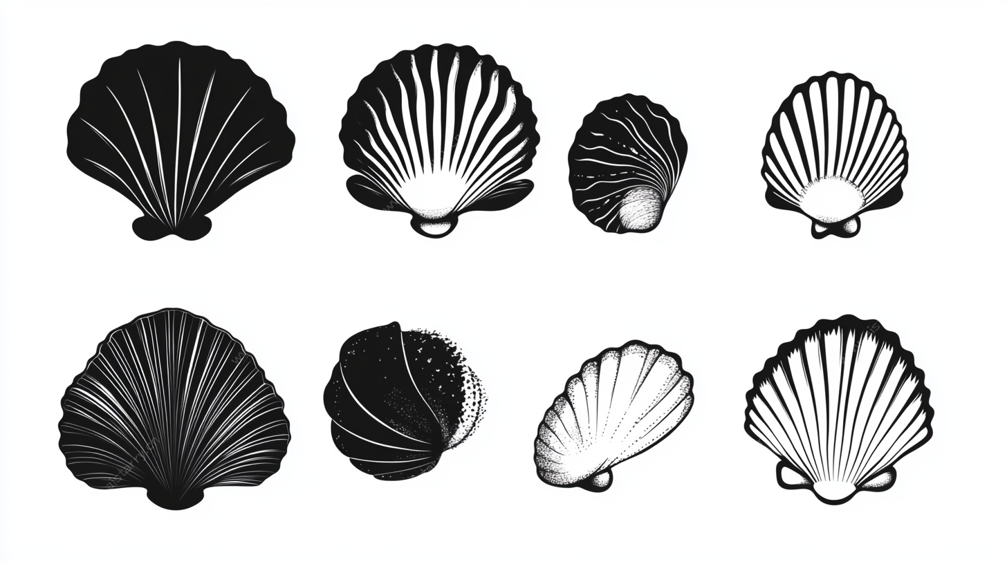 多样扇贝黑白图标集