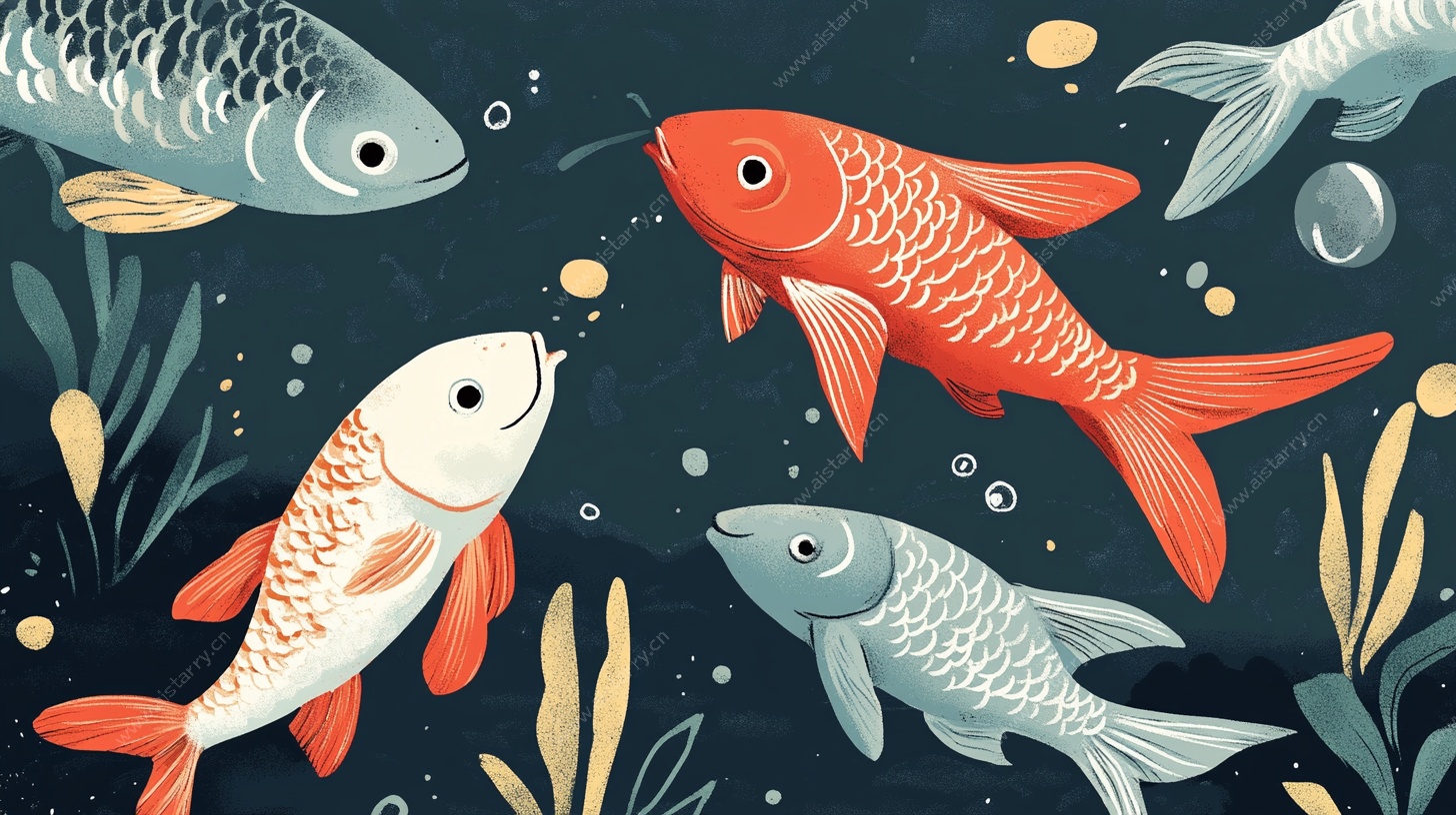 畅游的多彩锦鲤插画