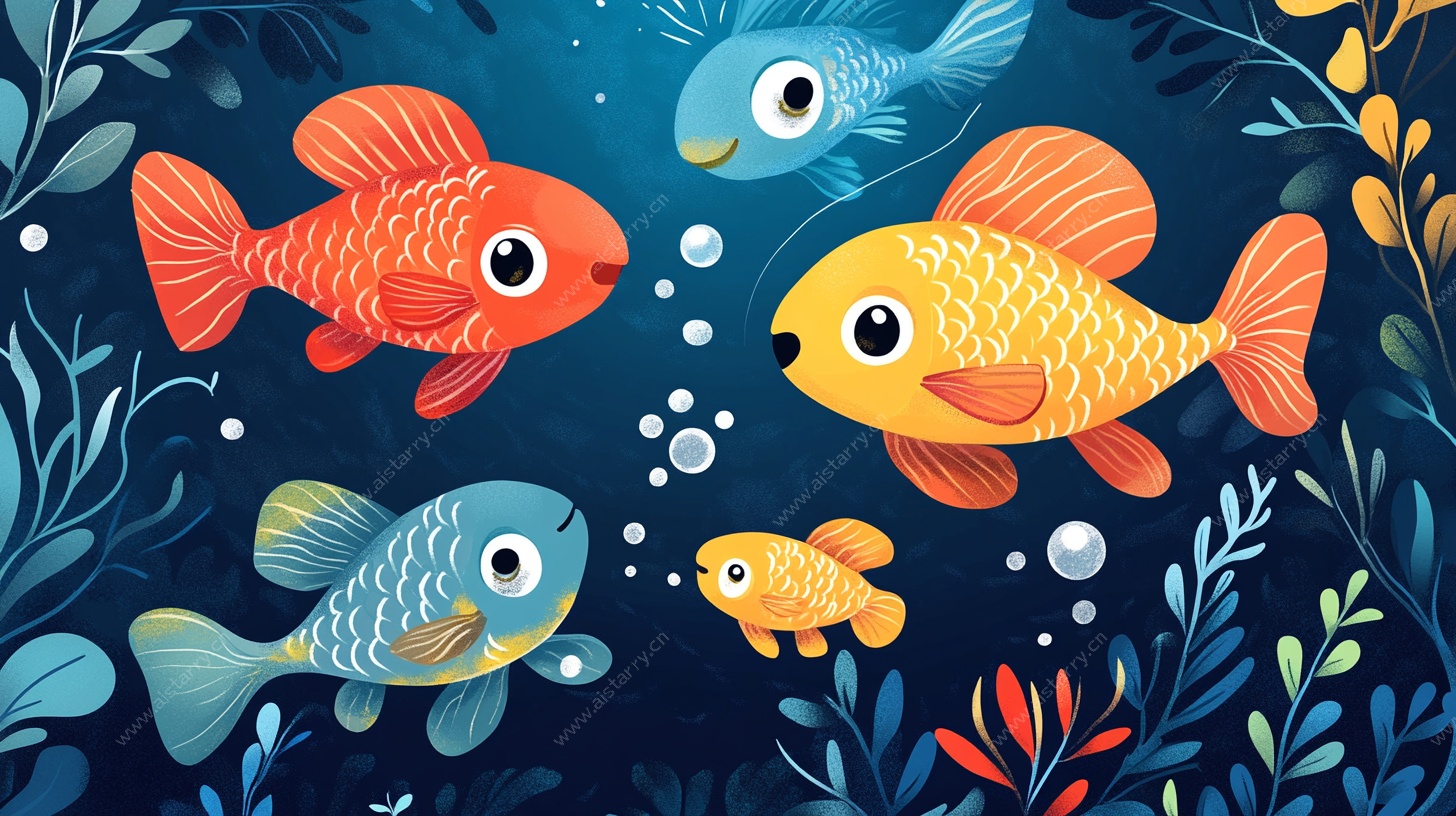 海底金鱼群的梦幻插画
