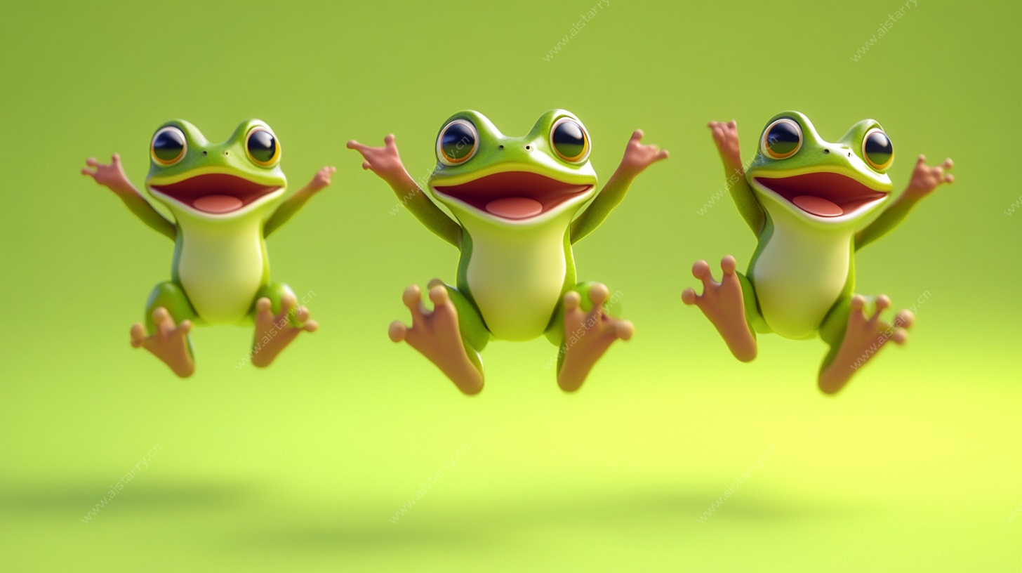 三只欢跳的卡通青蛙