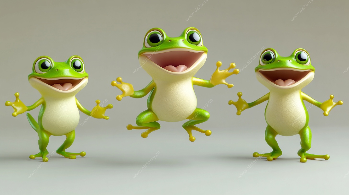 三只欢乐青蛙3D形象