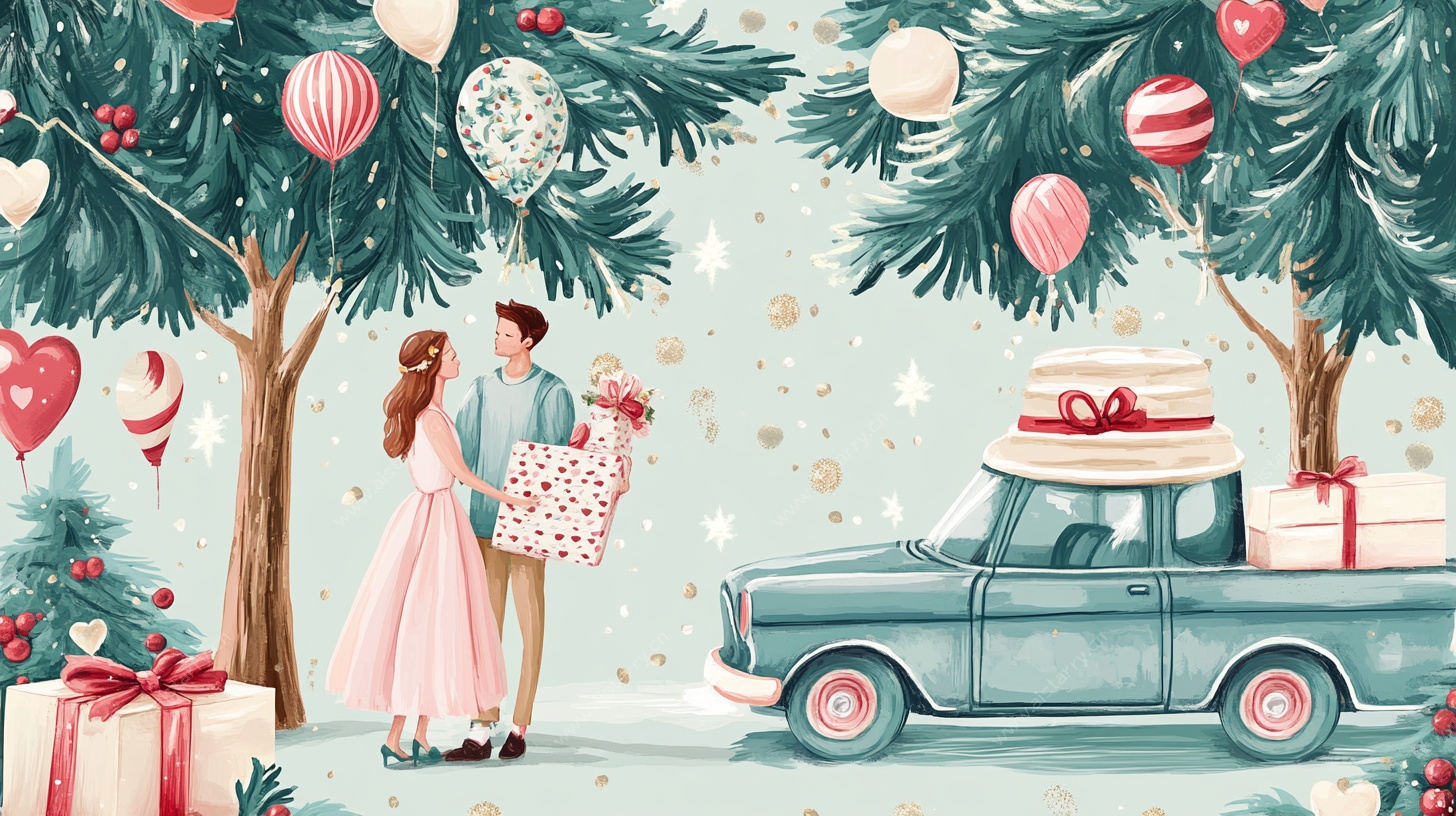 浪漫圣诞情侣送礼场景
