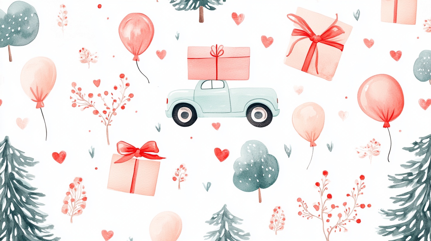 汽车载礼浪漫插画场景