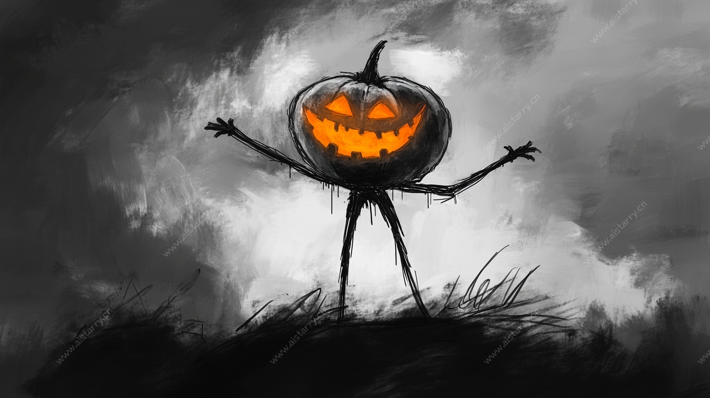 万圣节南瓜稻草人