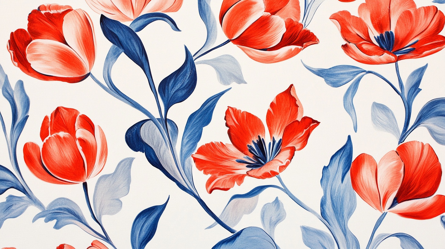 红蓝花卉图案纹理背景